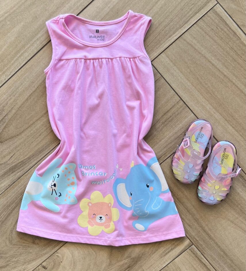 Vestido Infantil Feminino Curto Amplo Estampado Fernanda ramos kids