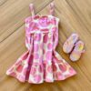 Vestido Infantil Feminino Curto com Alça de Elástico Estampado Fernanda ramos kids