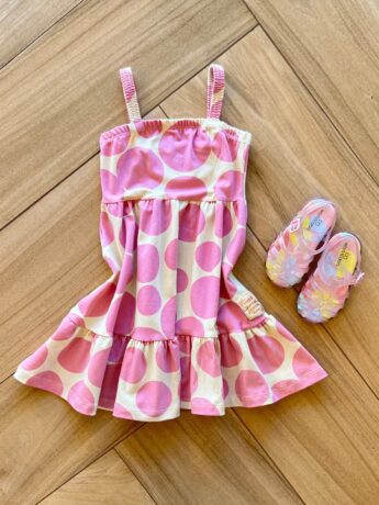 Vestido Infantil Feminino Curto com Alça de Elástico Estampado Fernanda ramos kids