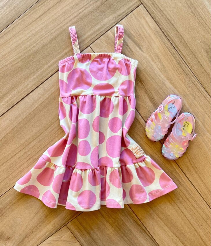 Vestido Infantil Feminino Curto com Alça de Elástico Estampado Fernanda ramos kids
