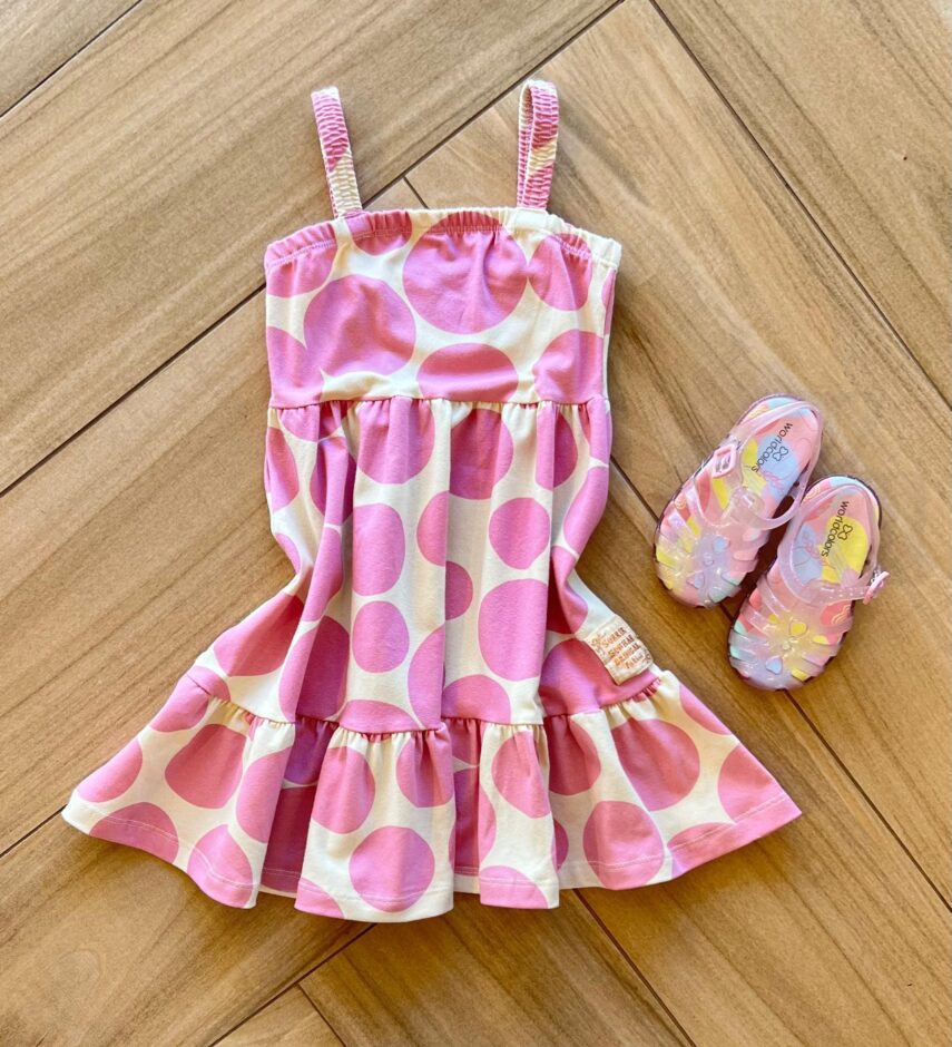 Vestido Infantil Feminino Curto com Alça de Elástico Estampado Fernanda ramos kids