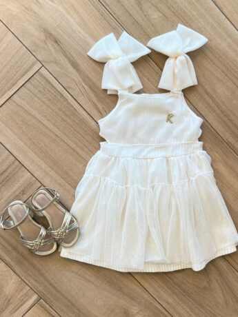 Vestido Infantil Feminino Curto com Detalhe no Fio Dourado 1 Fernanda Ramos Kids
