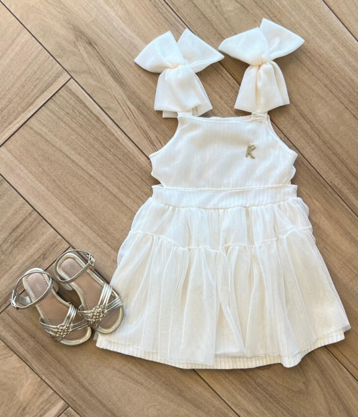 Vestido Infantil Feminino Curto com Detalhe no Fio Dourado 1 Fernanda Ramos Kids