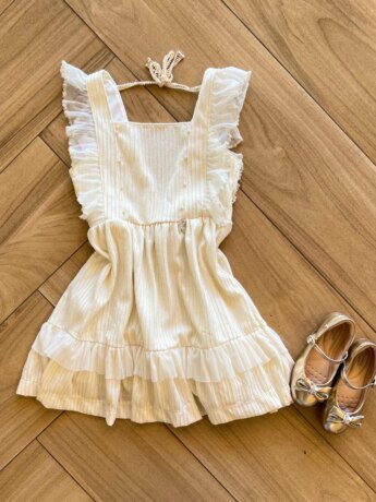 Vestido Infantil Feminino Curto com Fio Dourado e Perolas Fernanda ramos kids