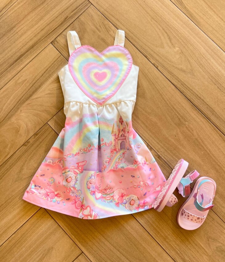 Vestido Infantil Feminino Curto Coração Fernanda ramos kids
