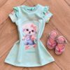 Vestido Infantil Feminino Curto Detalhe Canelado na Gola e manga Dog Fernanda ramos kids