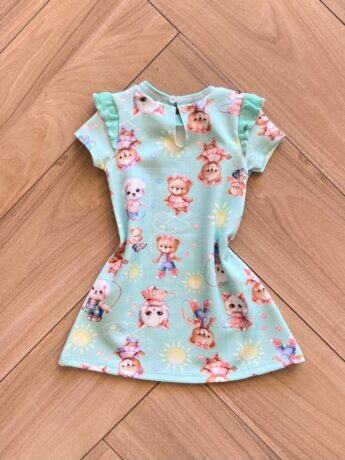 Vestido Infantil Feminino Curto Detalhe Canelado na Gola e manga Dog 1