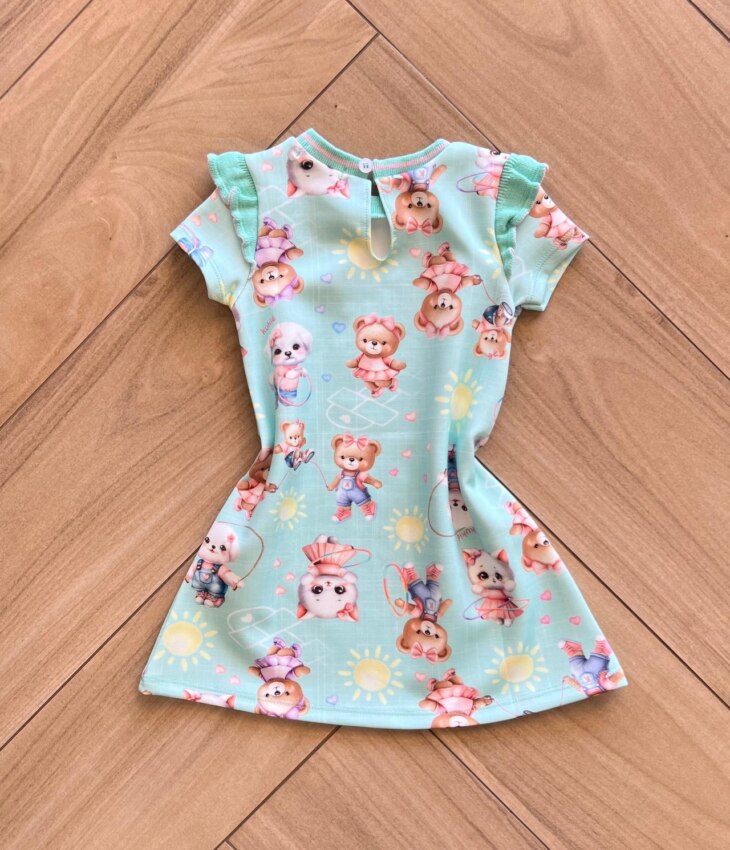Vestido Infantil Feminino Curto Detalhe Canelado na Gola e manga Dog 1