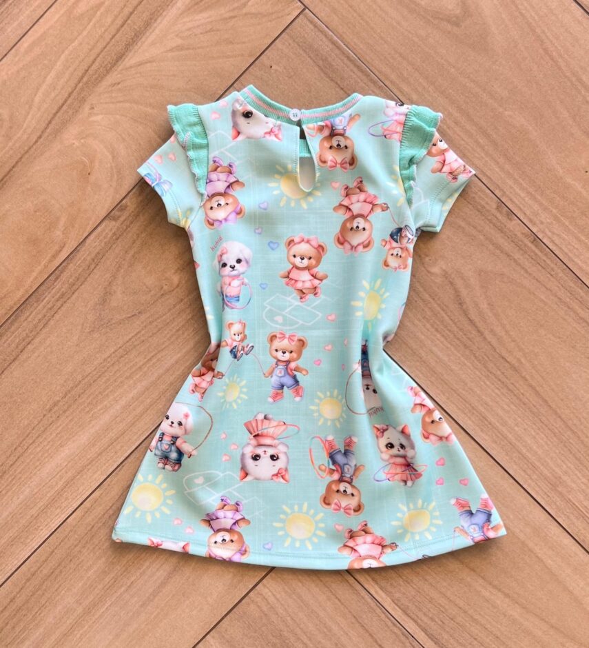 Vestido Infantil Feminino Curto Detalhe Canelado na Gola e manga Dog 1
