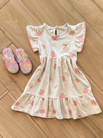 Vestido Infantil Feminino Curto Detalhe na Manga Nude Fernanda Ramos Kids