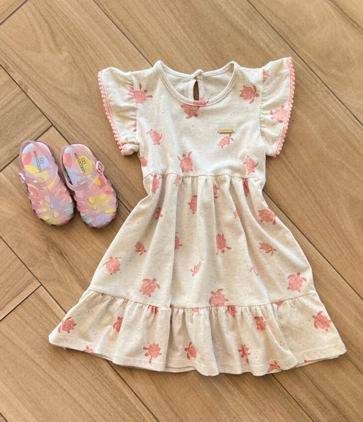 Vestido Infantil Feminino Curto Detalhe na Manga Nude Fernanda Ramos Kids