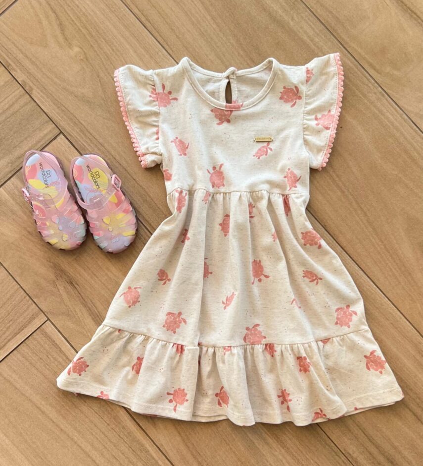 Vestido Infantil Feminino Curto Detalhe na Manga Nude Fernanda Ramos Kids