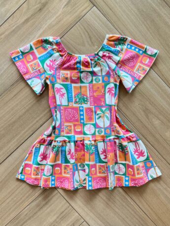 Vestido Infantil Feminino Curto em Cotton Estampa Tropical Fernanda Ramos Store