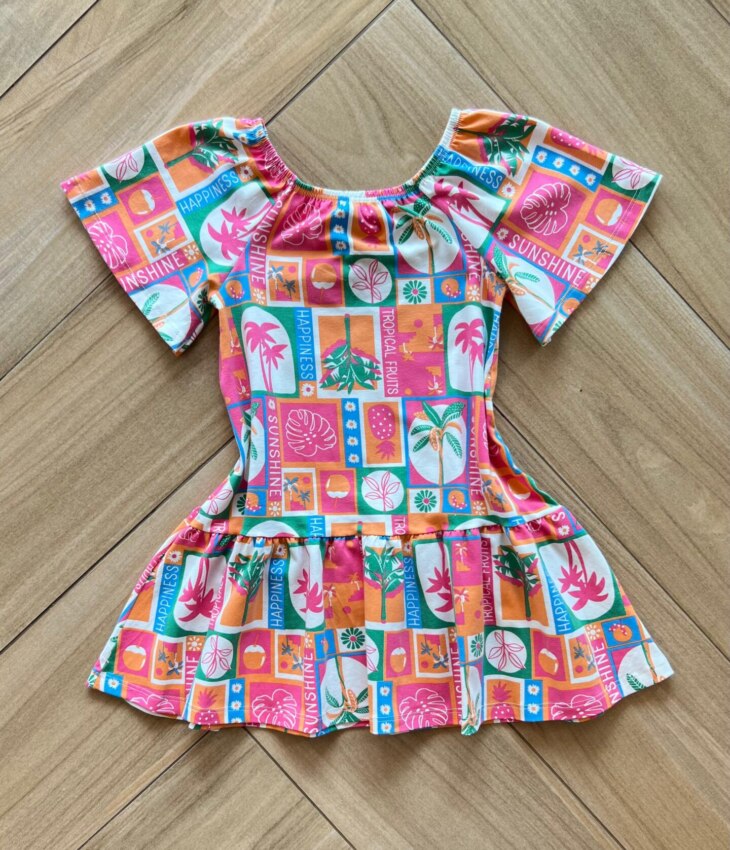 Vestido Infantil Feminino Curto em Cotton Estampa Tropical Fernanda Ramos Store
