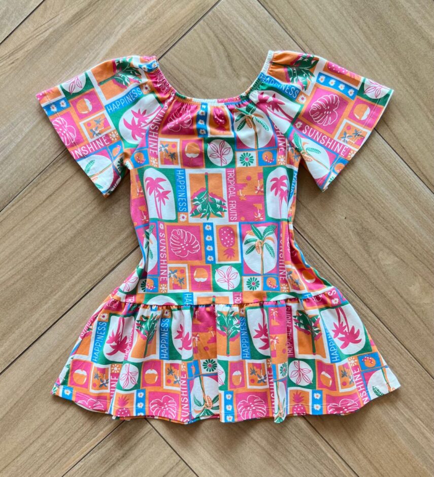 Vestido Infantil Feminino Curto em Cotton Estampa Tropical Fernanda Ramos Store
