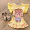 Vestido Infantil Feminino Curto em Malha Wave Amarelo Urso Florista Fernanda ramos kids