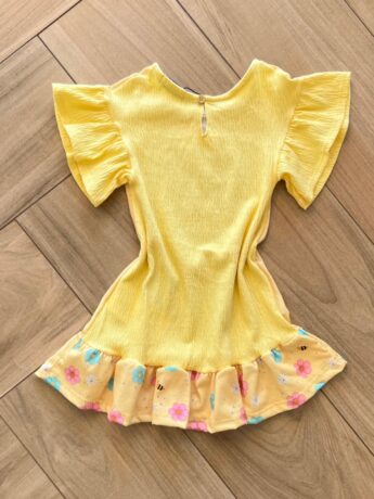 Fernanda ramos kids Vestido Infantil Feminino Curto em Malha Wave Amarelo Urso Florista 1