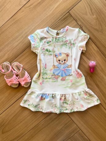 Vestido Infantil Feminino Curto em Molecotton Ursinho Fernanda ramos kids