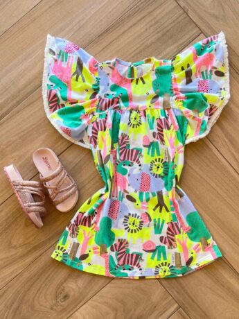 Vestido Infantil Feminino Curto Estampa Animal Fernanda ramos kids