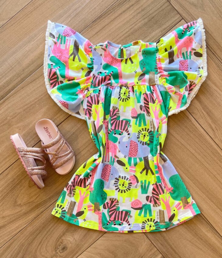 Vestido Infantil Feminino Curto Estampa Animal Fernanda ramos kids