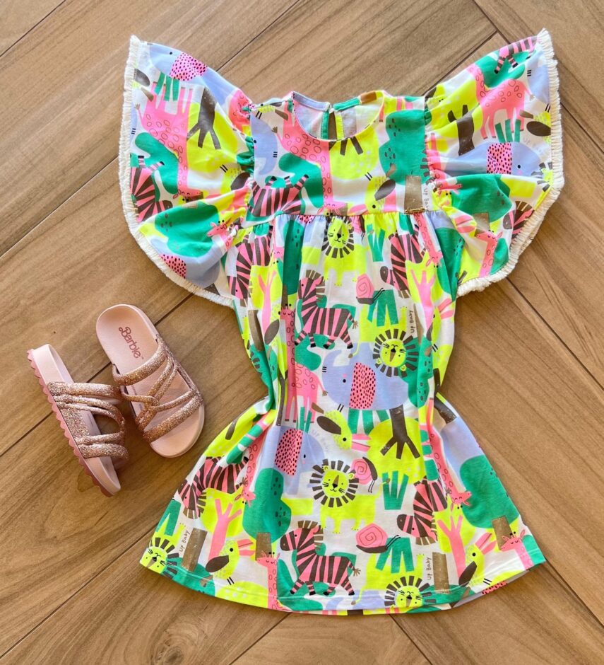 Vestido Infantil Feminino Curto Estampa Animal Fernanda ramos kids