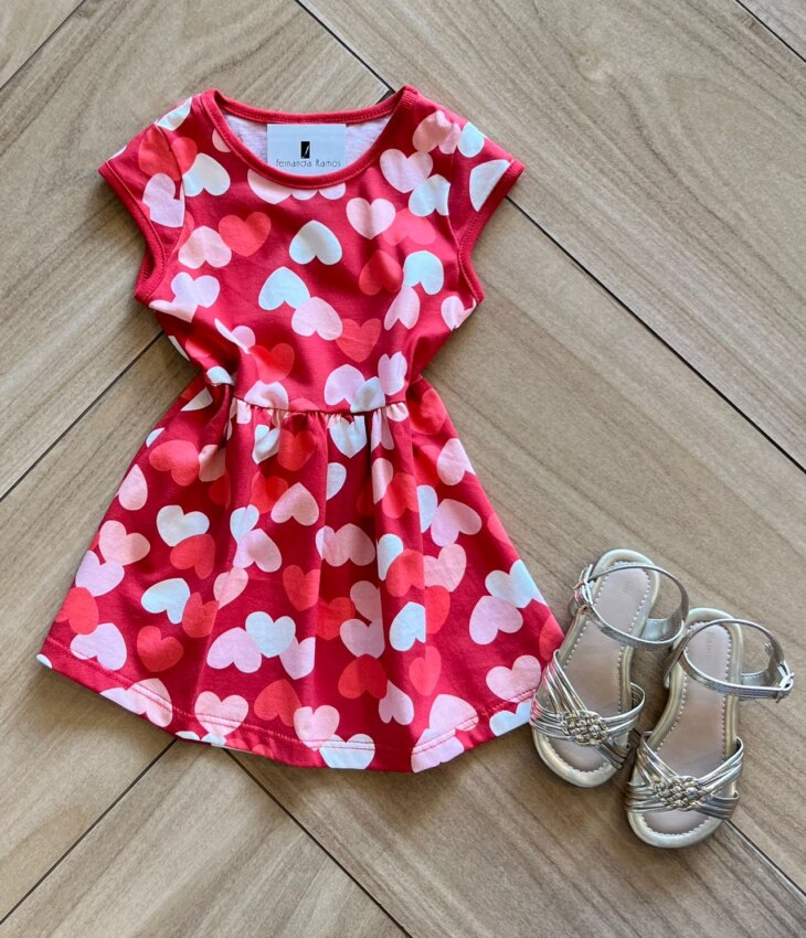 Vestido Infantil Feminino Curto Estampa Coração Fernanda ramos kids