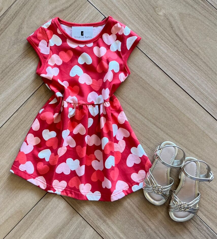Vestido Infantil Feminino Curto Estampa Coração Fernanda ramos kids