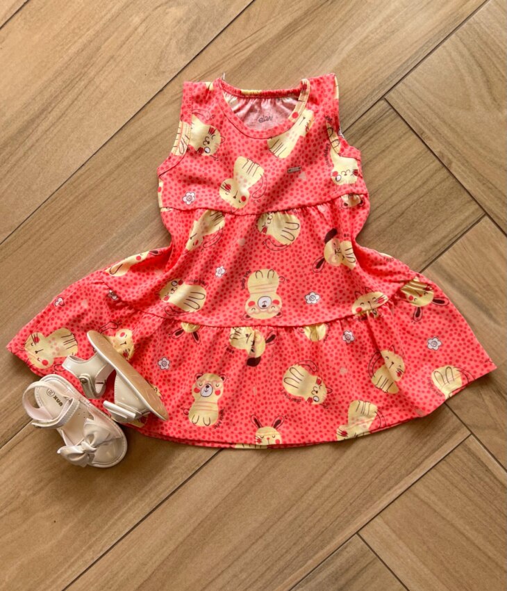 Vestido Infantil Feminino Curto Estampa Dog Amarelo Fernanda ramos kids