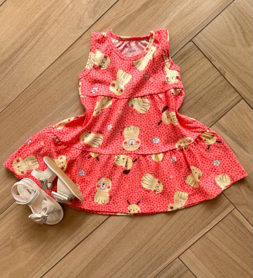 Vestido Infantil Feminino Curto Estampa Dog Amarelo Fernanda ramos kids