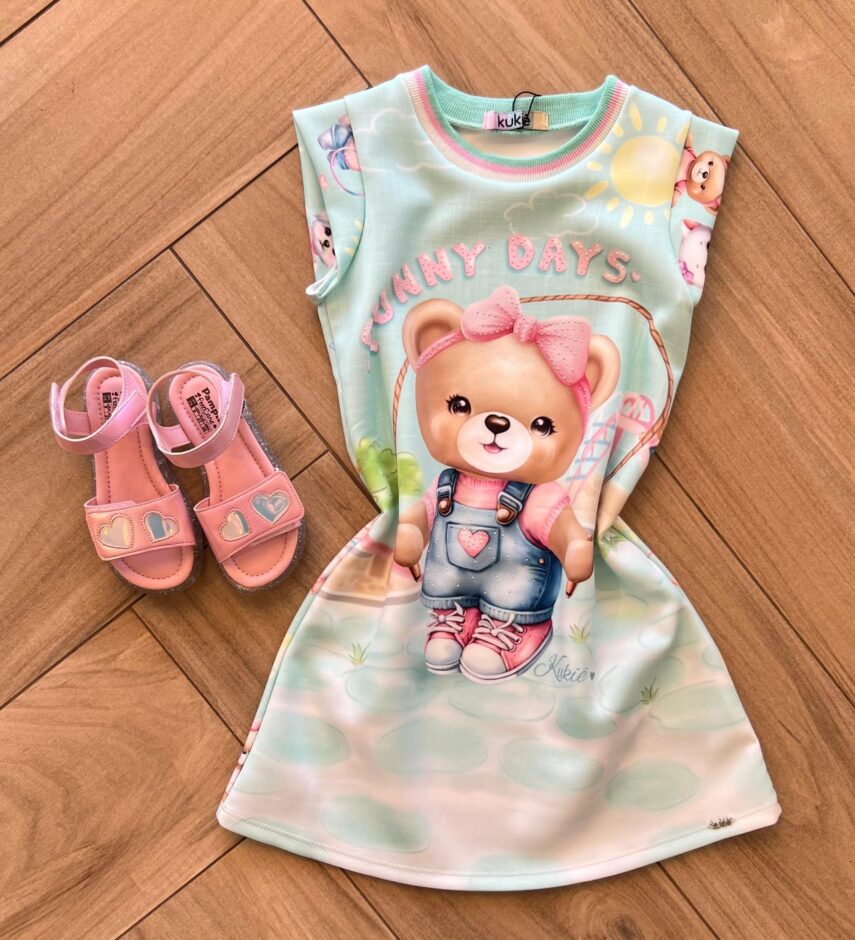Vestido Infantil Feminino Curto Estampa Ursinho Funny Days Fernanda Ramos Kids