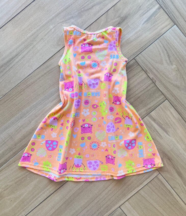 Vestido Infantil Feminino Curto Evase com Bichinho Laranja Fernanda Ramos Kids