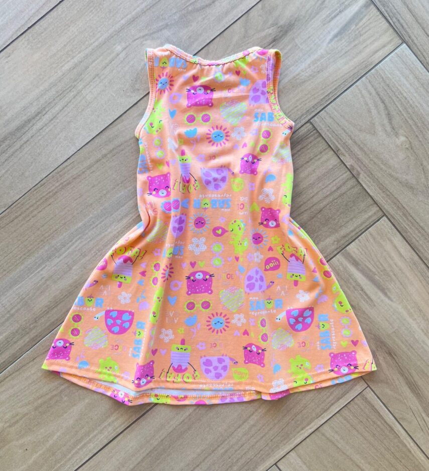Vestido Infantil Feminino Curto Evase com Bichinho Laranja Fernanda Ramos Kids