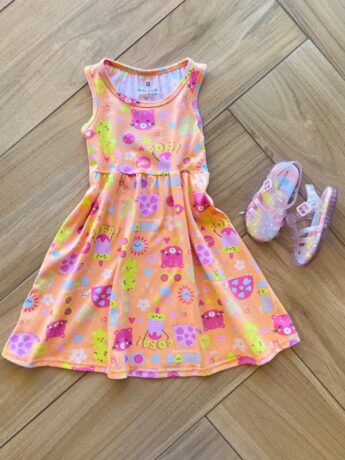 Vestido Infantil Feminino Curto Evase com Bichinho Laranja Fernanda Ramos Kids