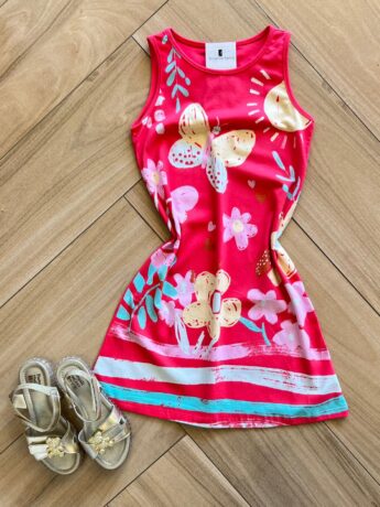 Vestido Infantil Feminino Curto Evase Estampa Borboleta e Floral Fernanda ramos kids