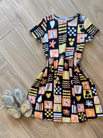 Vestido Infantil Feminino Curto Evase Estampa Manga curta Fernanda ramos kids