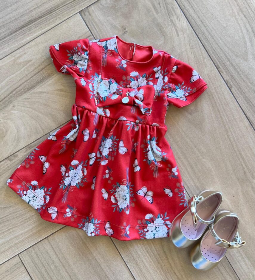 fernandaramoskids com br Vestido Infantil Feminino Curto Laço com Detalhes Estampado 1