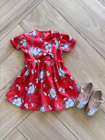 Vestido Infantil Feminino Curto Laço com Detalhes Estampado Fernanda ramos kids