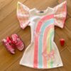 Vestido Infantil Feminino Curto Manga Arco Iris Fernanda ramos kids