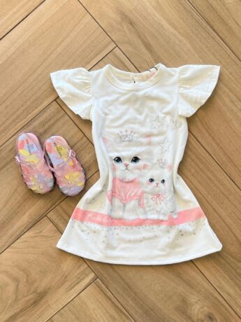 Vestido Infantil Feminino Curto Meia Malha Textura Gato Fernanda ramos kids