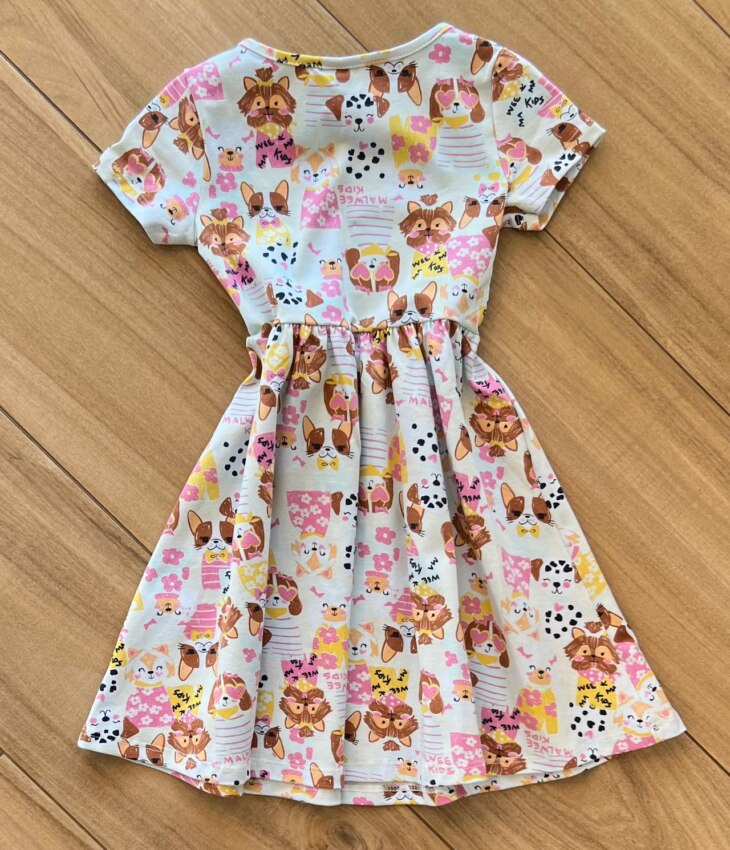 Vestido Infantil Feminino Curto Rodado Manga Curta Estampa Animal Fernanda Ramos Kids