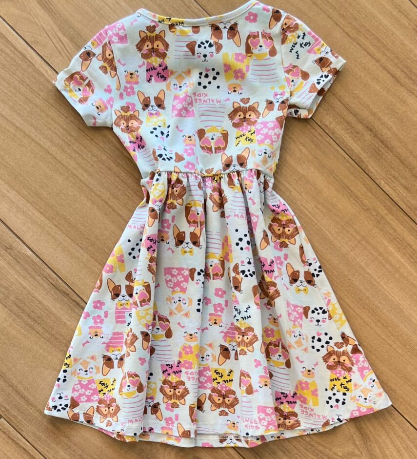 Vestido Infantil Feminino Curto Rodado Manga Curta Estampa Animal Fernanda Ramos Kids