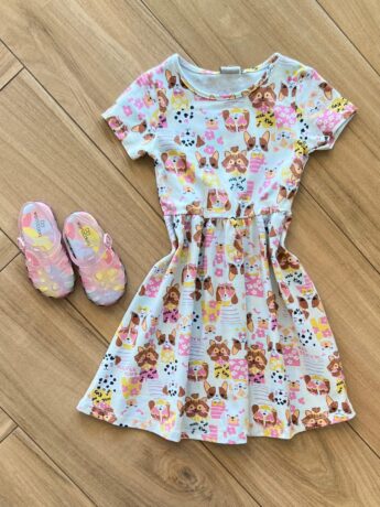 Vestido Infantil Feminino Curto Rodado Manga Curta Estampa Animal Fernanda Ramos Kids