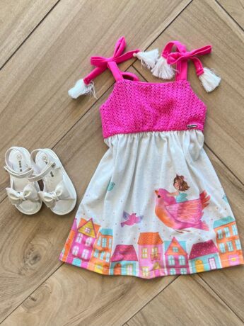 Vestido Infantil Feminino Curto Tecido Tricot e Cotton Linho Fernanda ramos kids