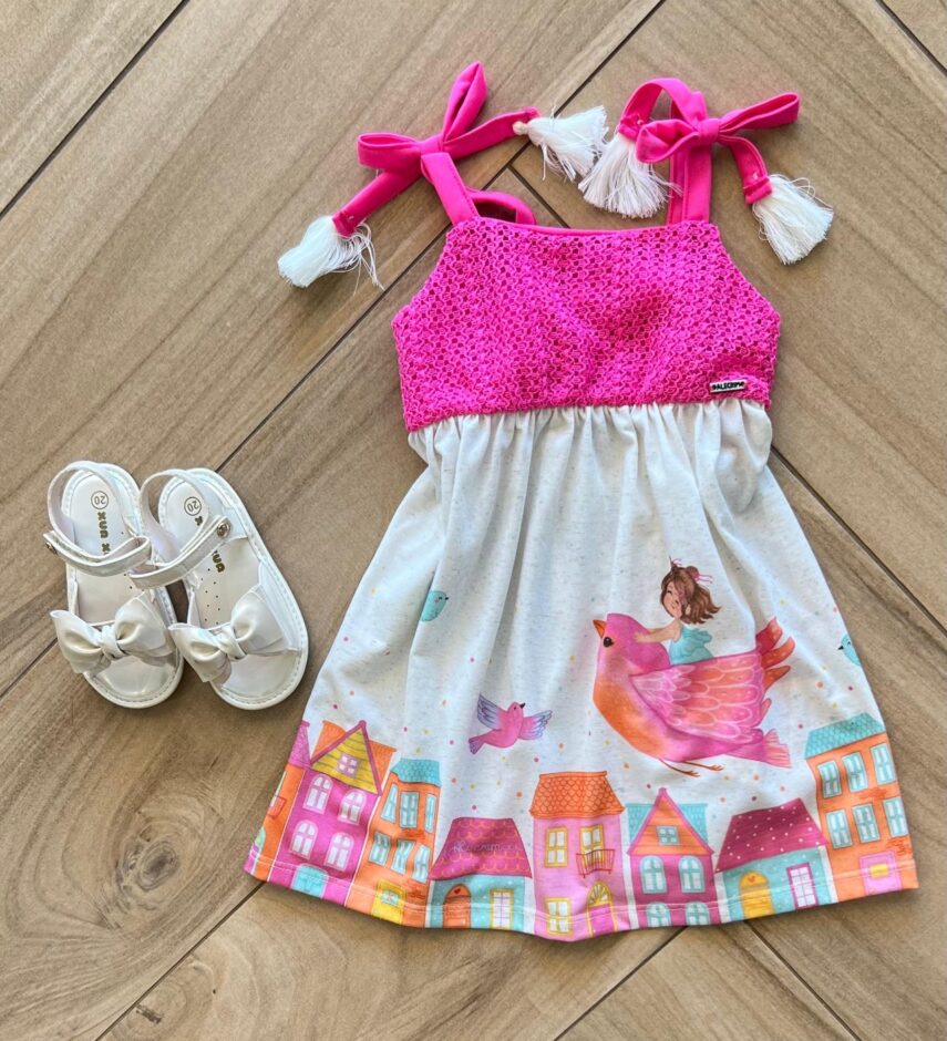 Vestido Infantil Feminino Curto Tecido Tricot e Cotton Linho Fernanda ramos kids