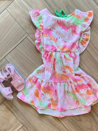 Vestido Infantil Feminino Estampa Arco Iris e Margarida Fernanda ramos kids