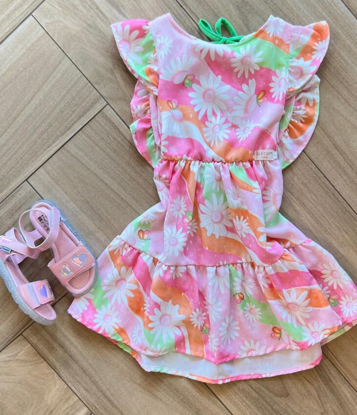 Vestido Infantil Feminino Estampa Arco Iris e Margarida Fernanda ramos kids