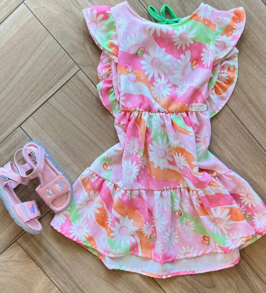Vestido Infantil Feminino Estampa Arco Iris e Margarida Fernanda ramos kids