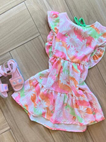 fernandaramoskids com br Vestido Infantil Feminino Estampa Arco Iris e Margarida 1