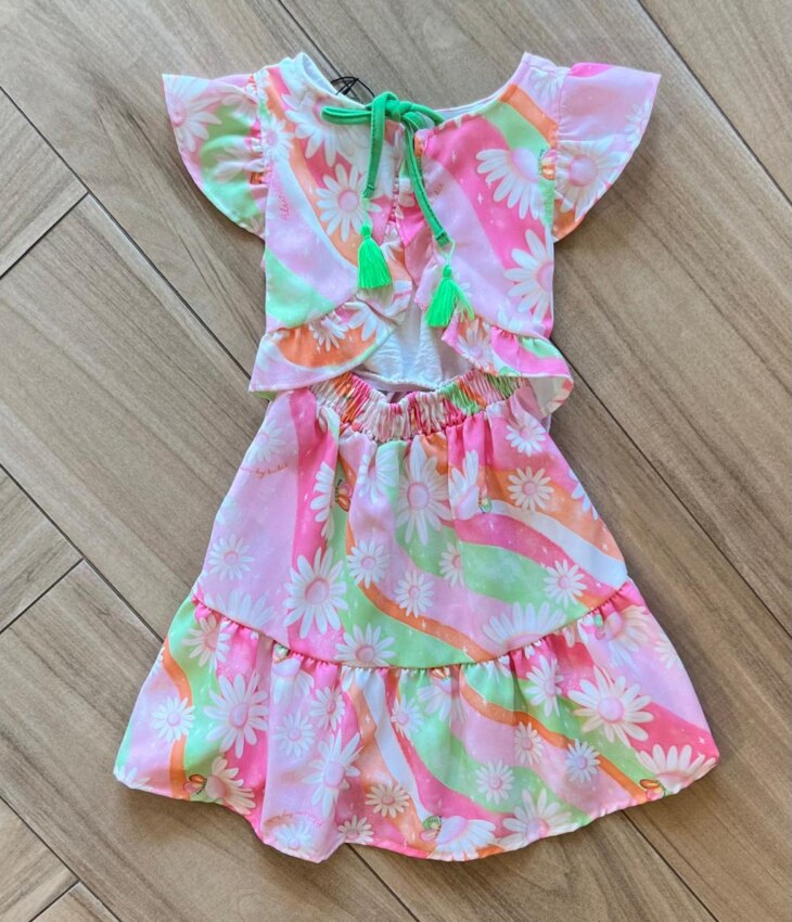 fernandaramoskids com br Vestido Infantil Feminino Estampa Arco Iris e Margarida 2