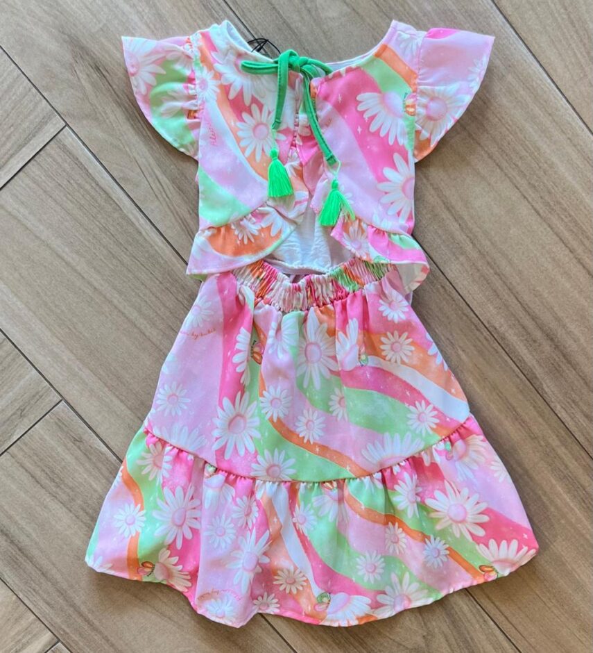 fernandaramoskids com br Vestido Infantil Feminino Estampa Arco Iris e Margarida 2